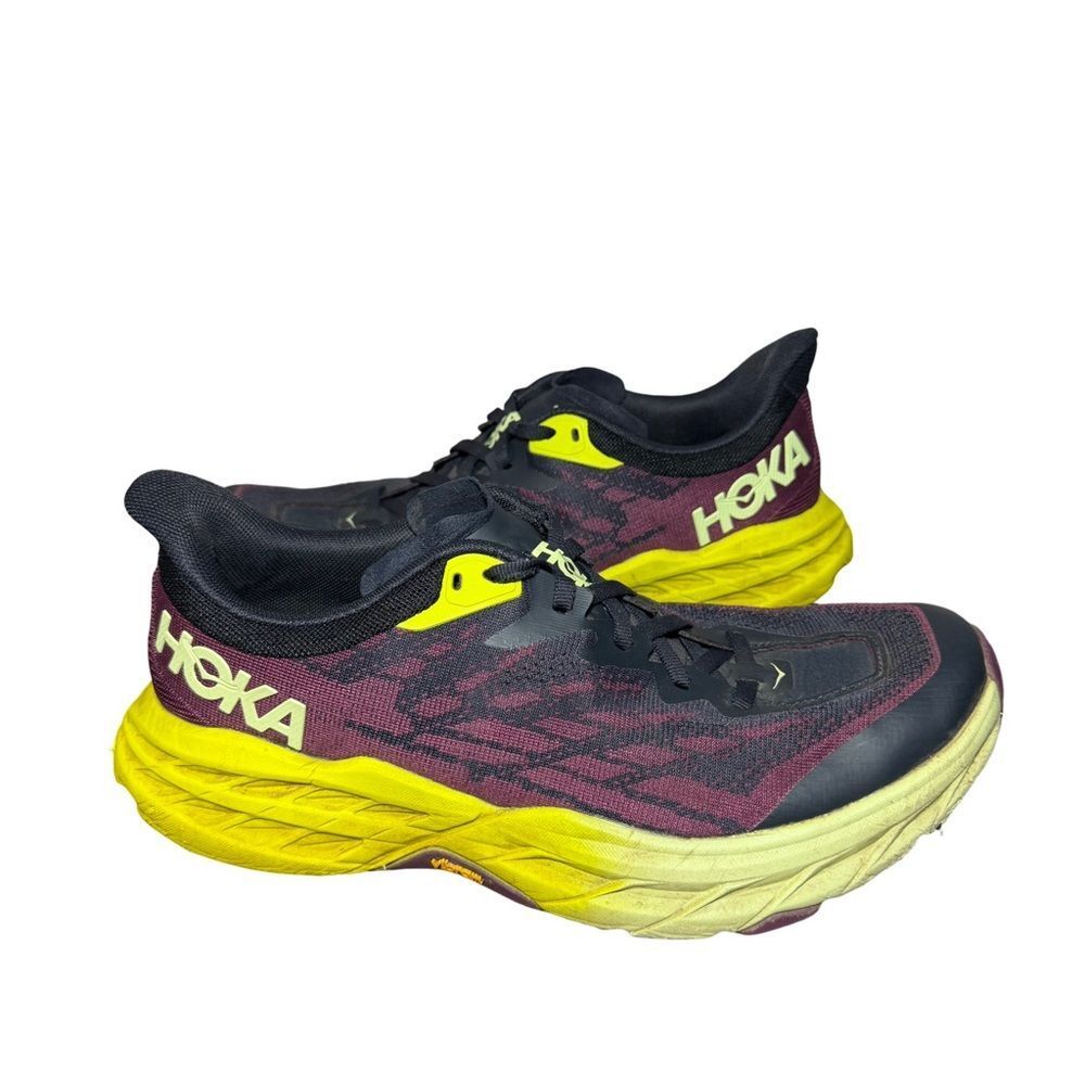 Hoka women’s speedgoat 5 Black and Neon Yellow Athletic Shoes size 9.5 B - Picture 2 of 6